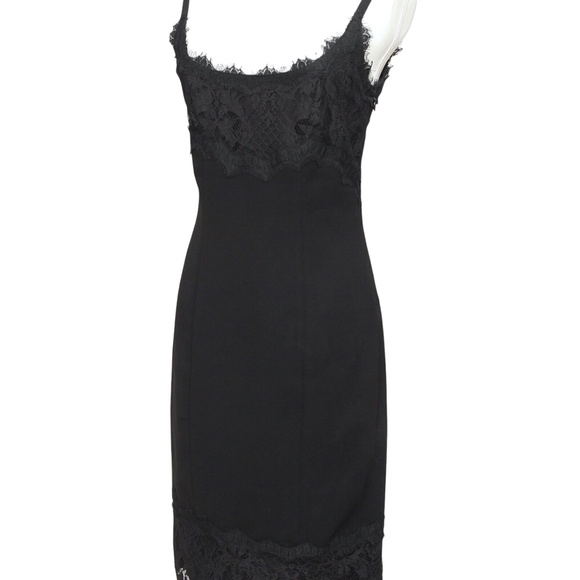 DIANE VON FURSTENBERG Black Dress Lace Spaghetti Strap Knee Length Sz 4 - Picture 5 of 7